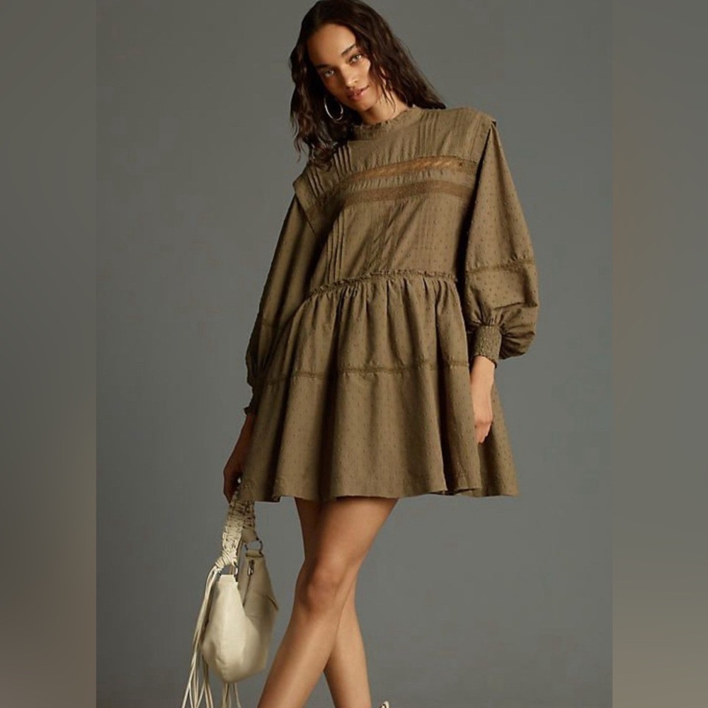 Pilcro Vintage-Inspired green long Sleeve Dress